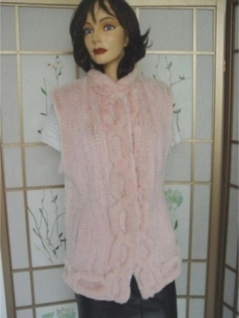 SHOWROOM NEW BABY PINK REX RABBIT KNITTED FUR VEST WOMEN SZ 6 SMALL DISCOLOURED